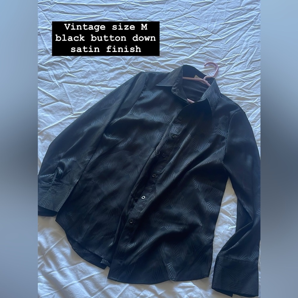 Vintage black button down satin with print